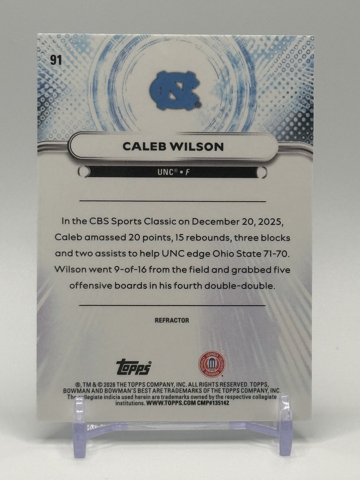 Caleb Wilson 2025-26 Bowman U Best Refractor #91 UNC