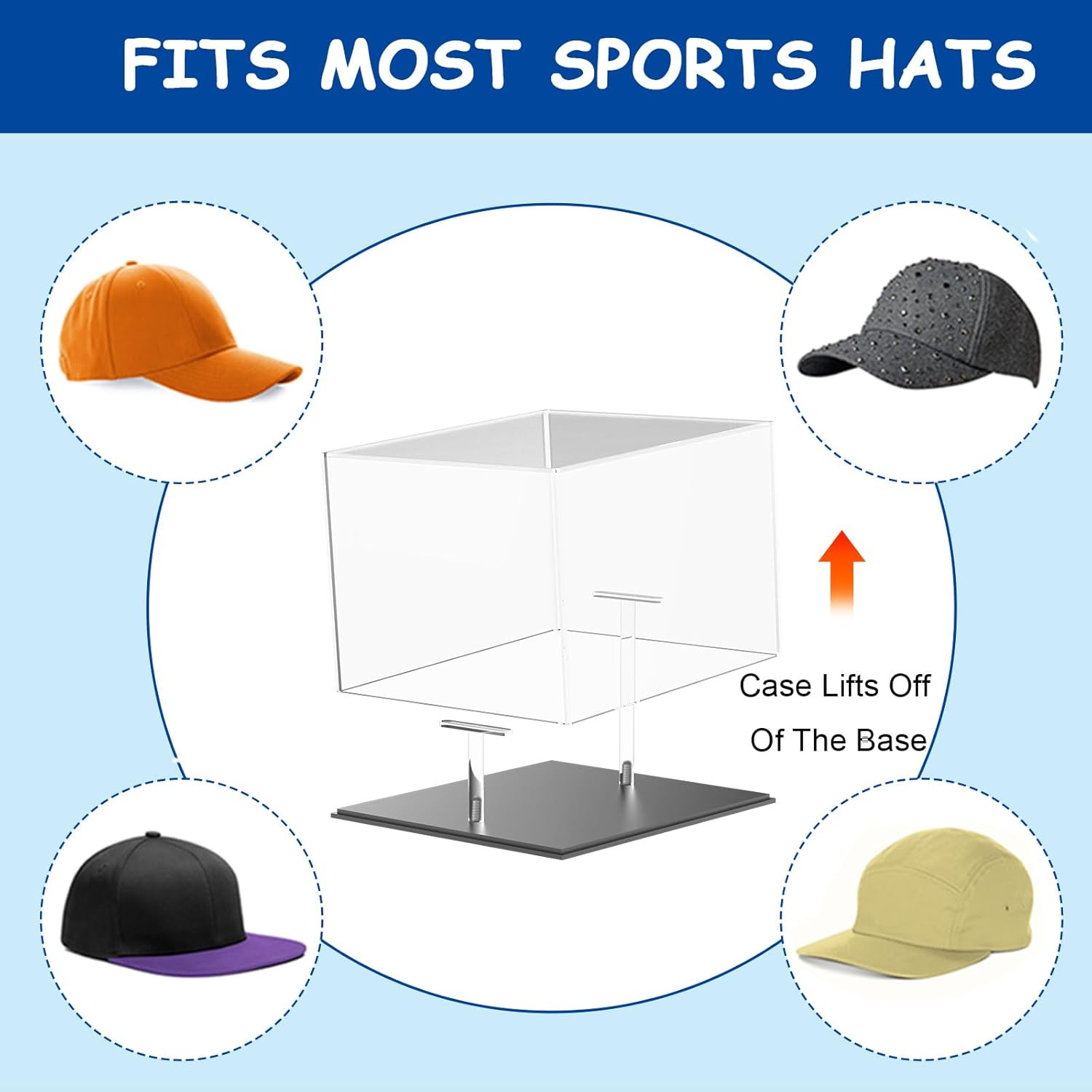 Acrylic Hat Display Case – Clear Baseball Football Cap Holder Stand with Dust Co