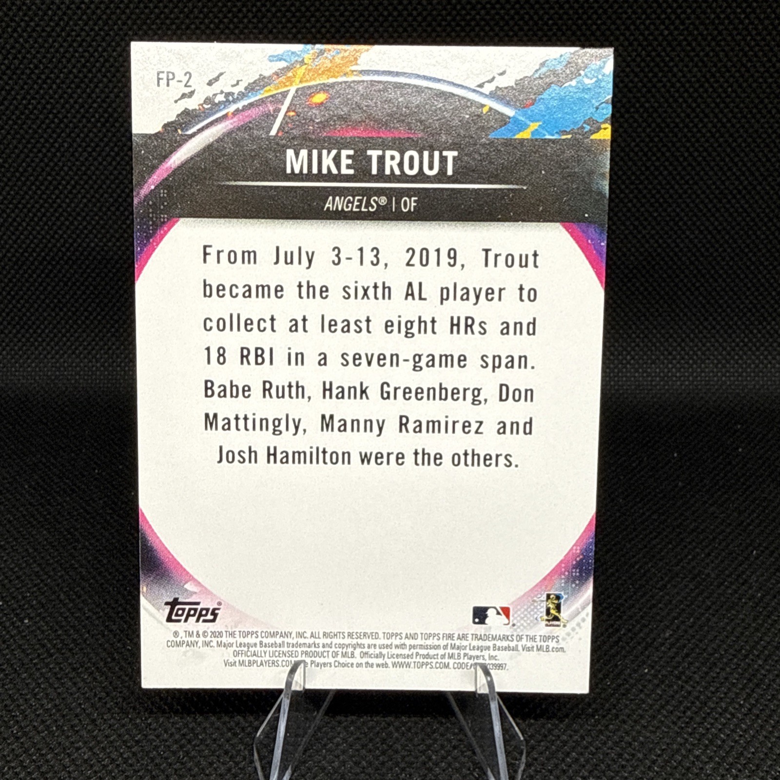 2020 Topps Fire Preview National Baseball Card Day #FP-2 Mike Trout Angels