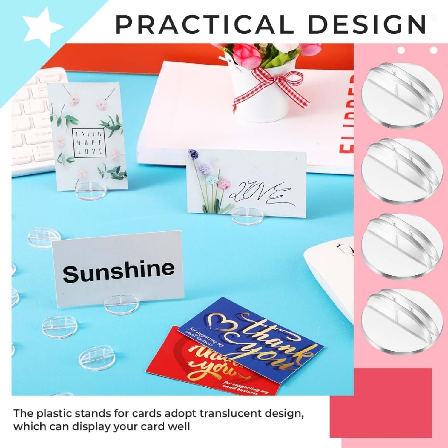 50 Pcs Clear Mini Card Stands Plastic Place Card Holders Paper Miniature Base…
