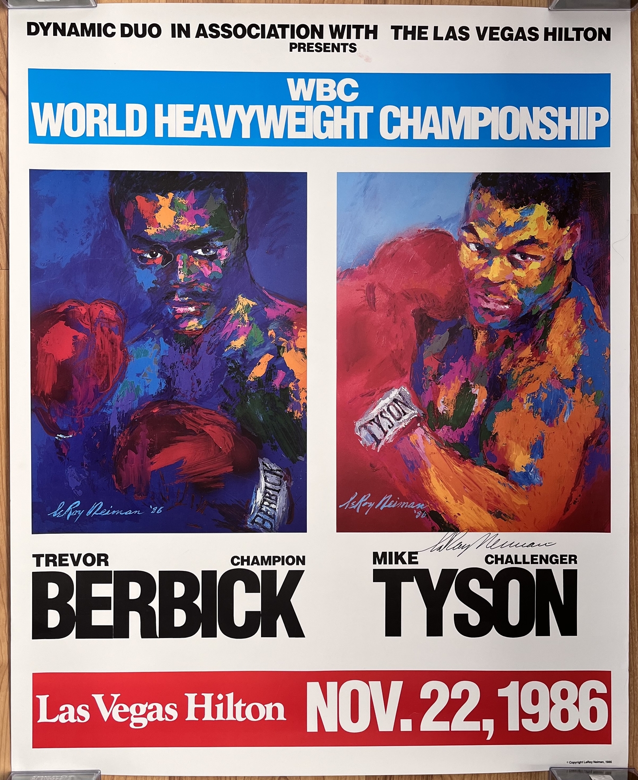 Leroy Neiman Signed 1986 Trevor Berbick vs Mike Tyson Boxing Poster