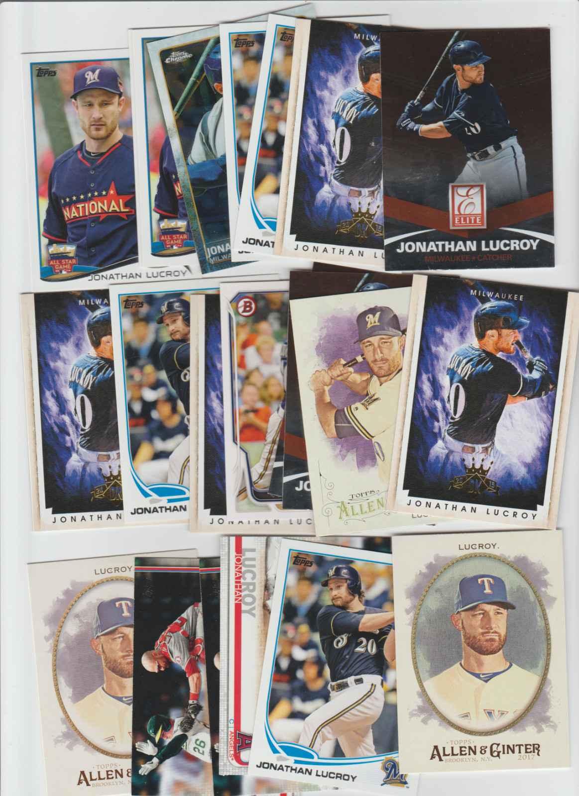(39) card Jonathan Lucroy mixed lot, Milwaukee Brewers