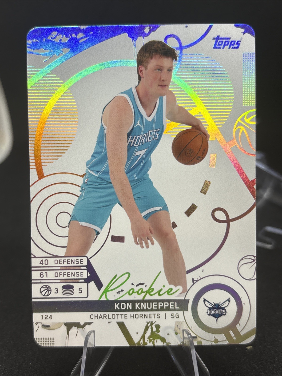 2025 Topps Match Attax Kon Knueppel Rookie RC White Foil #124 Hornets