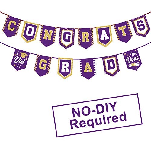 2025 Graduation Banner – No DIY Required Graduation Party Supplies Purple