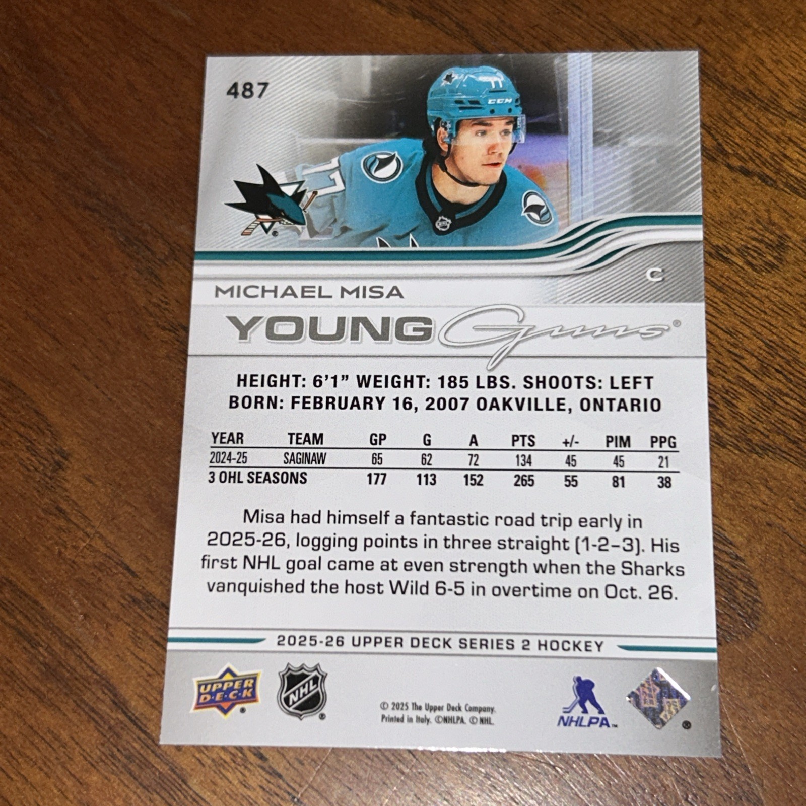 2025-26 Upper Deck Series 2 – Young Guns Michael Misa #487 (RC)