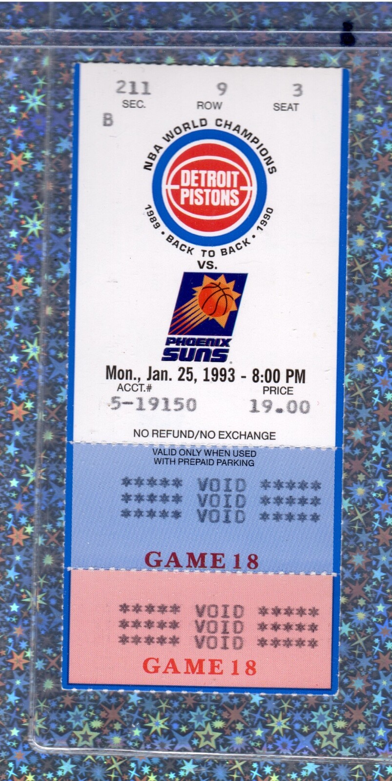 Charles Barkley 24pt 1-25-1993 Ticket Stub Suns Pistons Joe Dumars 34pts Glass