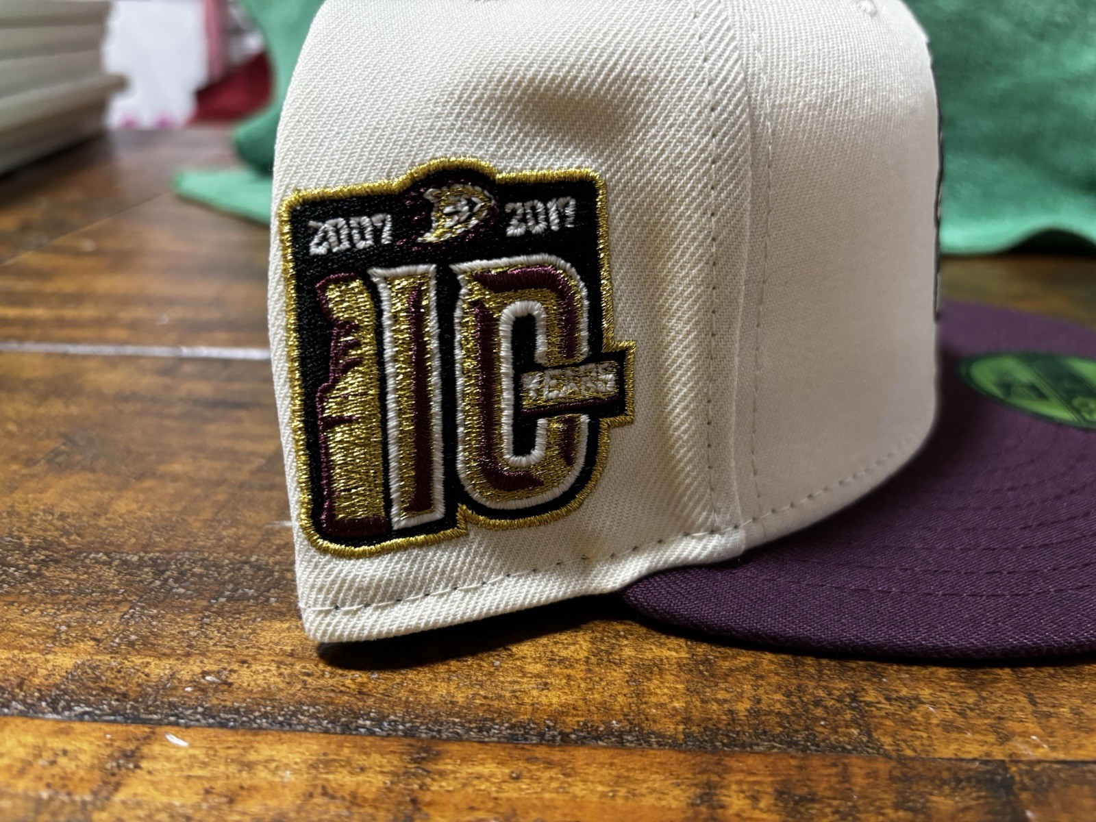 Anaheim Mighty Ducks Off White Plum New Era Fitted 7 3/4 Green Glow In The Dark