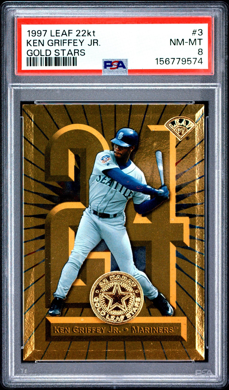 1997 LEAF 22KT GOLD STARS #3 KEN GRIFFEY JR. 1747/2500 PSA 8