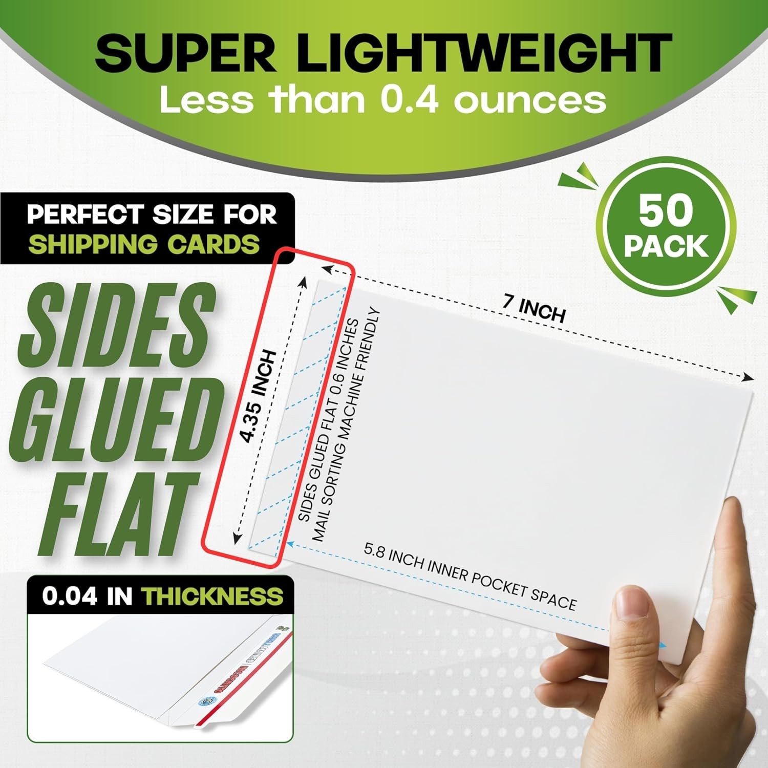 50 Pack Trading Card Shipping Envelopes – 7 x 4.35″ Self-Seal Protection