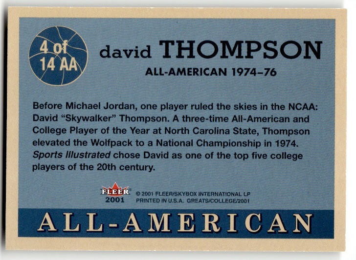 2001 Fleer All American David Thompson #4 North Carolina State