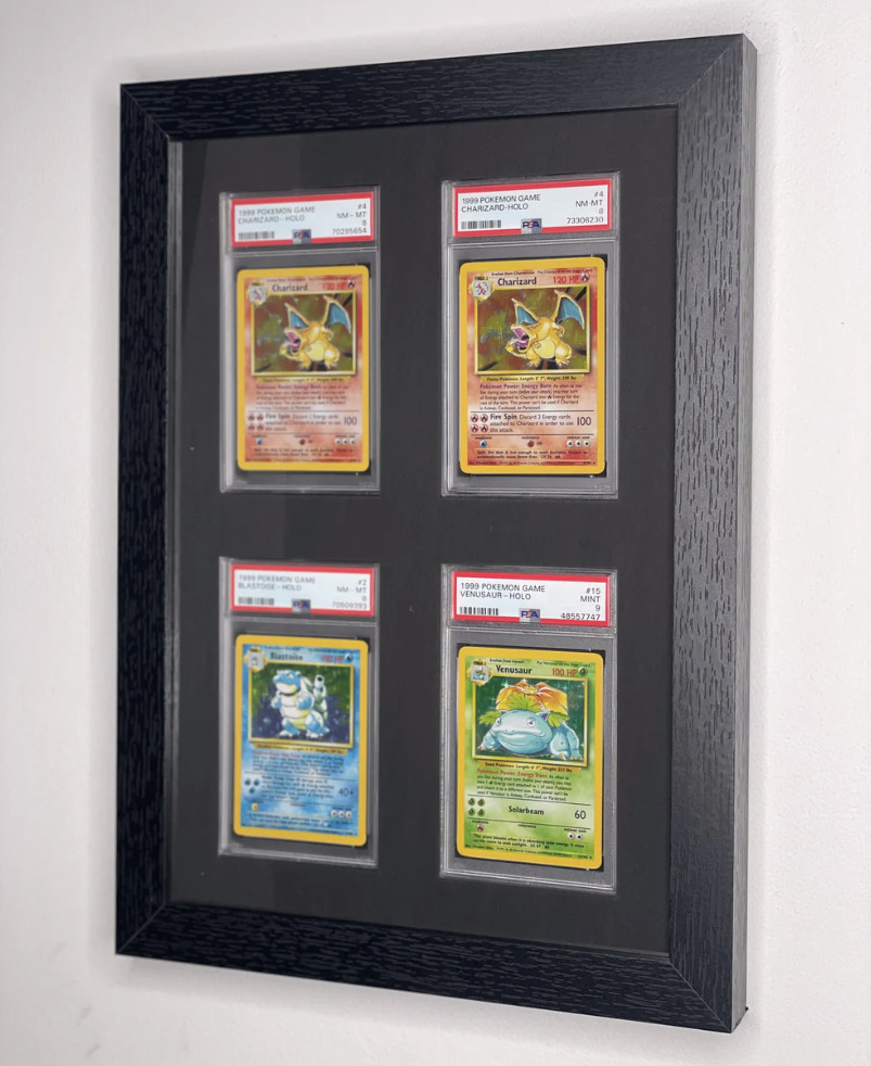 Graded Trading Card Display Case 4 PSA Slabs Sport Football Baseball Wood Frame