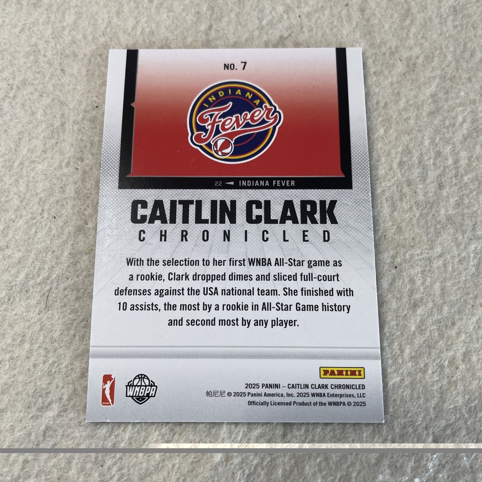 2025 Panini Chronicled Caitlin Clark HOLO FOIL # 7 Fever