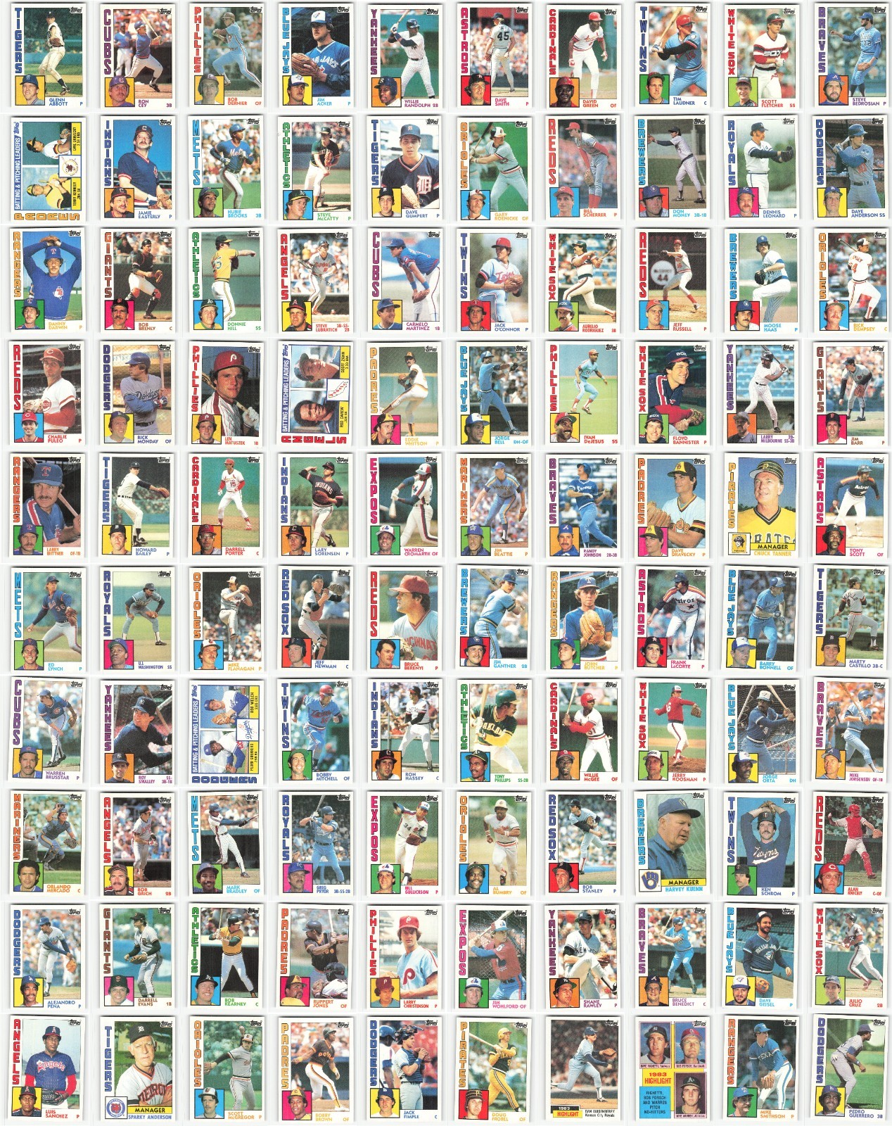 1984 Topps Lot of 100 MLB Baseball Cards Partial Set – Exact Cards Shown