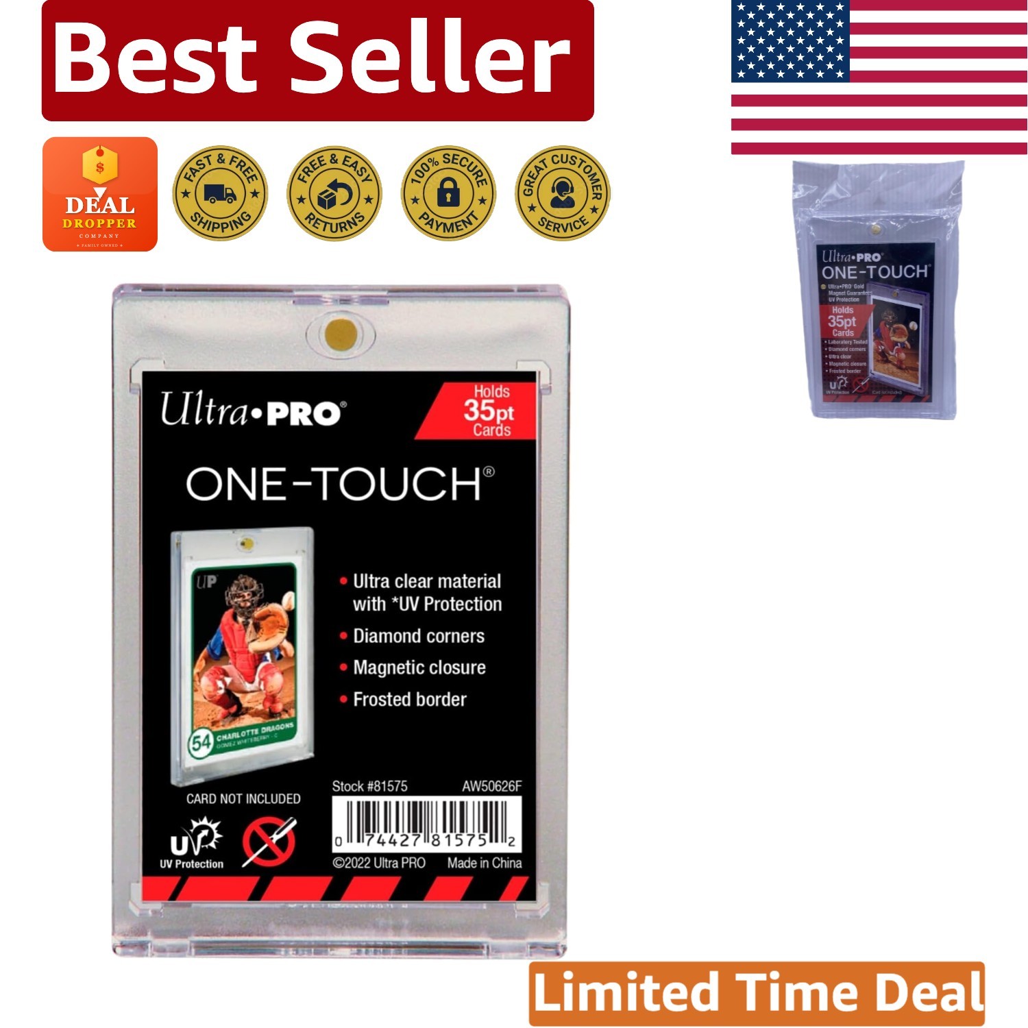 Diamond Corner One-Touch Card Holder – 35pt with UV Protection for Sports Cards