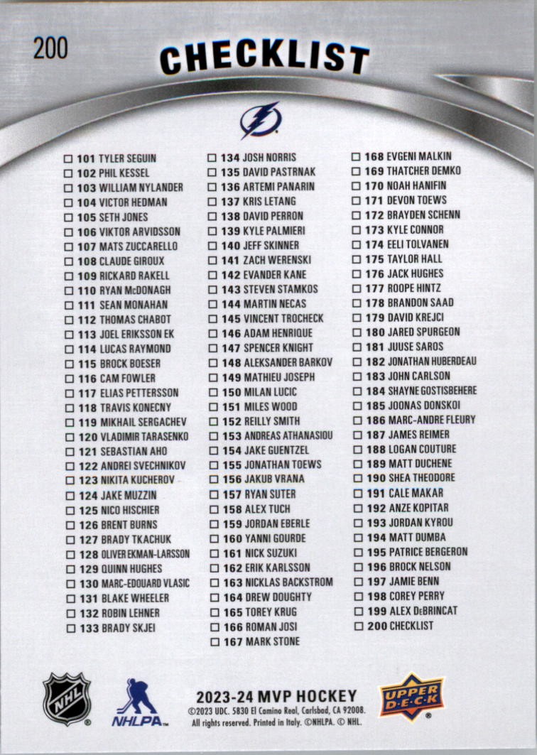 2023-24 Upper Deck MVP Silver Script #200 Brayden Point CL – HKY