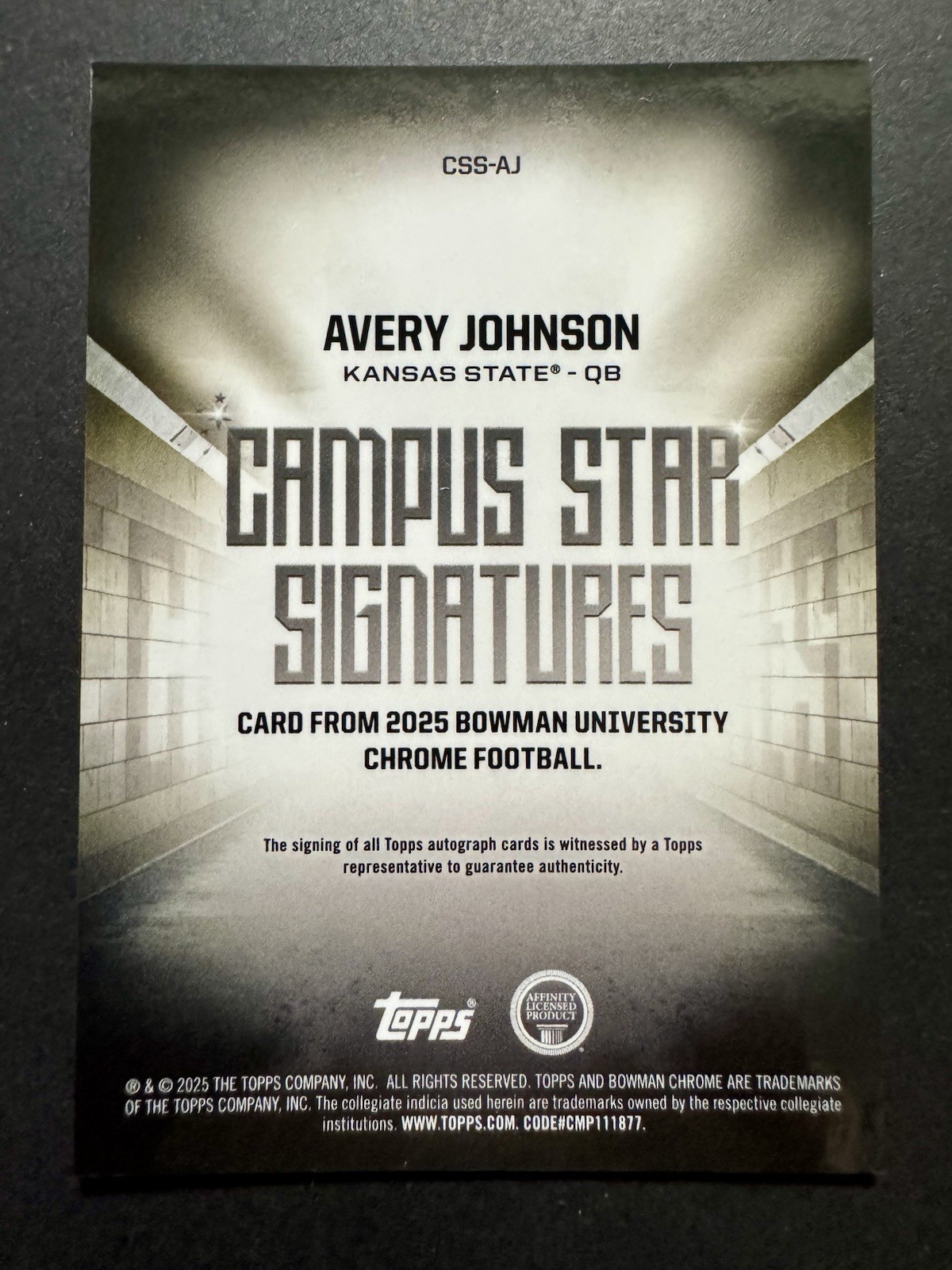 Avery Johnson Auto 2025 Bowman University Chrome Campus Star Signatures #CSS-AJ