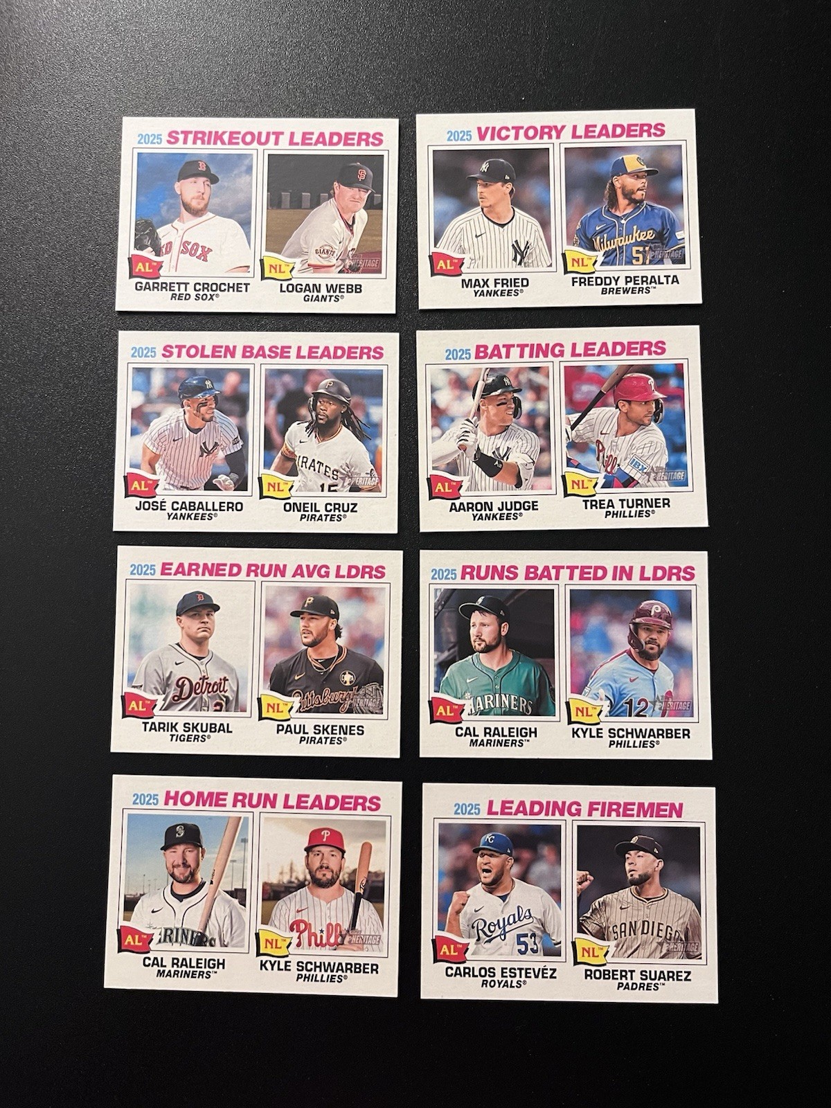 2026 Topps HERITAGE ’25 LEAGUE LEADERS SET (8) Aaron Judge Kyle Schwarber