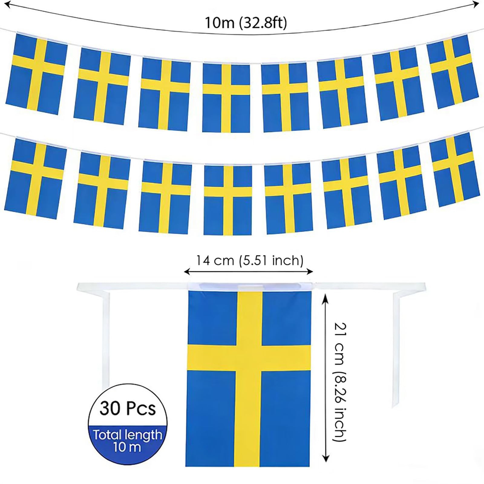 AhfuLife 30 Pcs Sweden String Flags for National 5.51×8.26 in-30 Pcs,