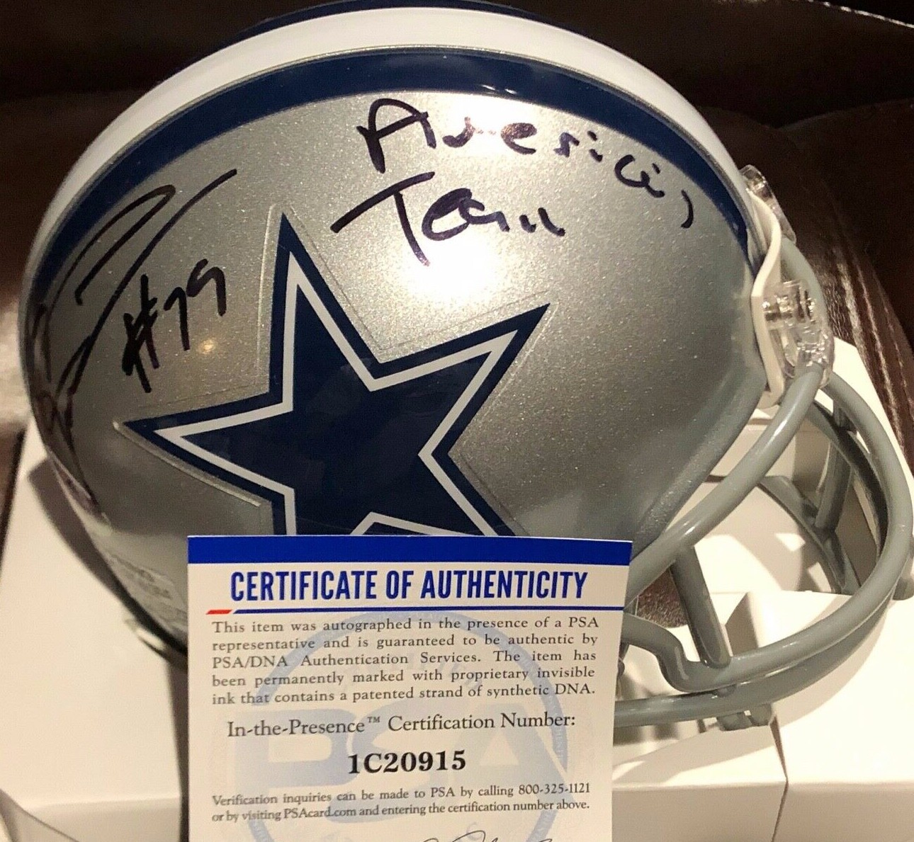 ERIK WILLIAMS America’s Team Signed Autographed Dallas Cowboys Mini Helmet PSA
