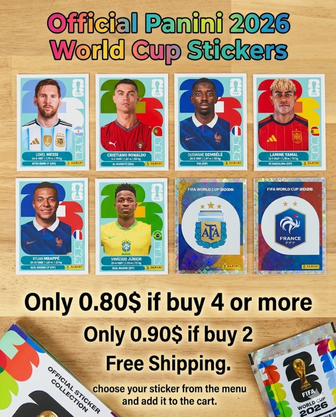 PANINI WORLD CUP 2026 INDIVIDUAL STICKERS, ALG-COL & FWC FREE SHIPPING!!