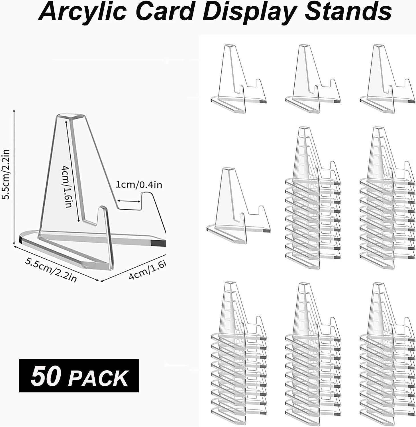 2.2 inch Durable Acrylic Card Stands – 50 Pack for Sports Collectibles