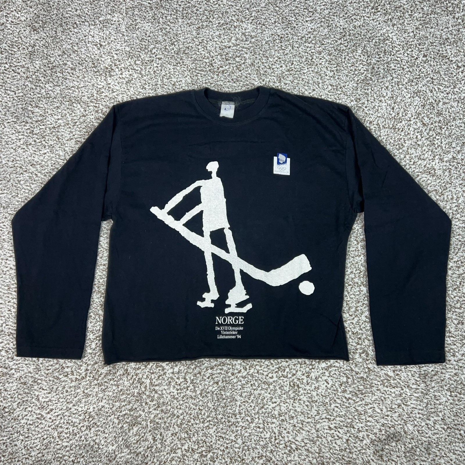 Vintage Lillehammer 1994 Shirt Mens Large Black Norway Hockey Olympics 90s