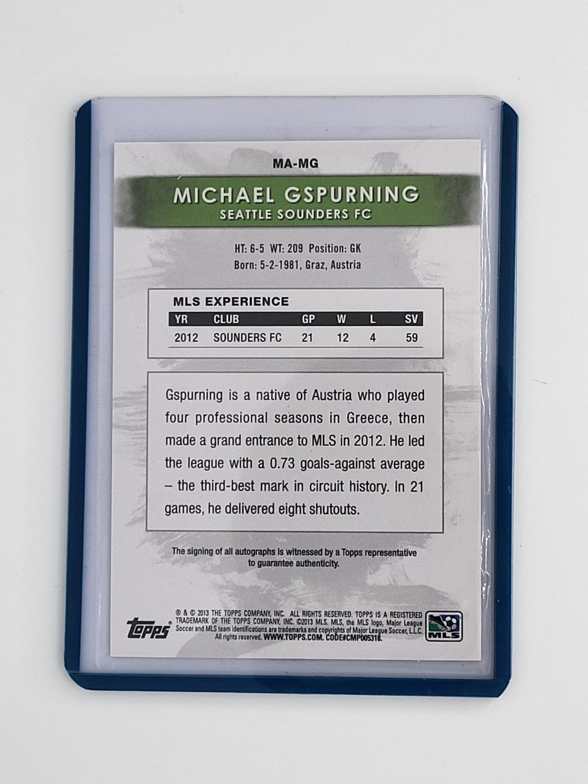 2013 Topps MLS – Maestro Autographs Michael Gspurning #MA-MG (AU)