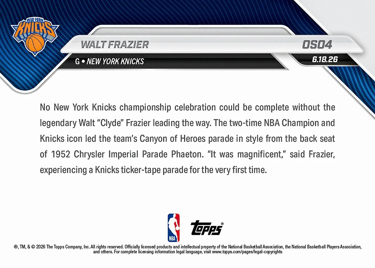 2025-26 Topps Now NBA #OS04 Walt Frazier New York Knicks PRESALE