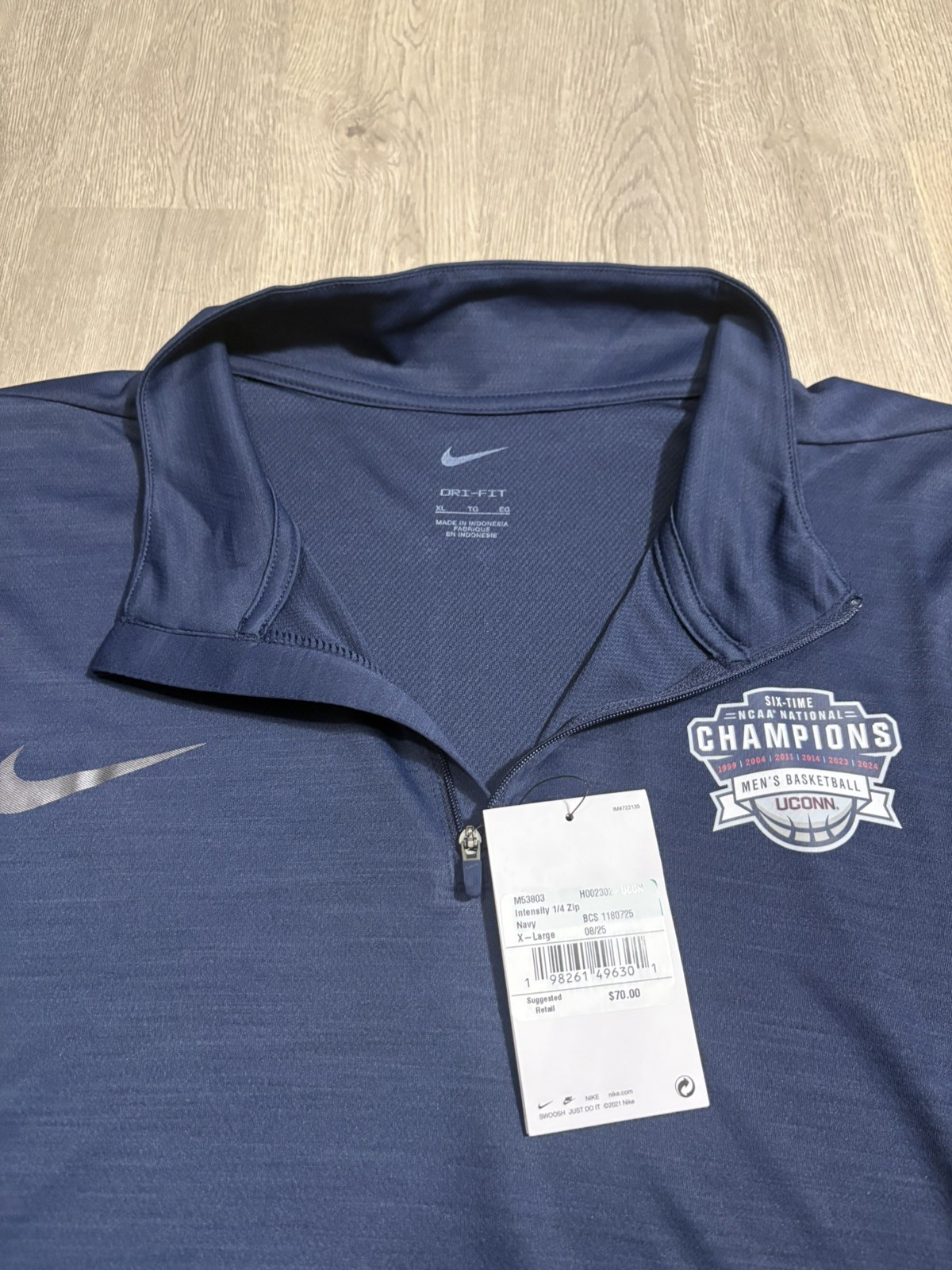 Nike UConn Huskies pullover quarter zip Mens navy blue size XL brand new