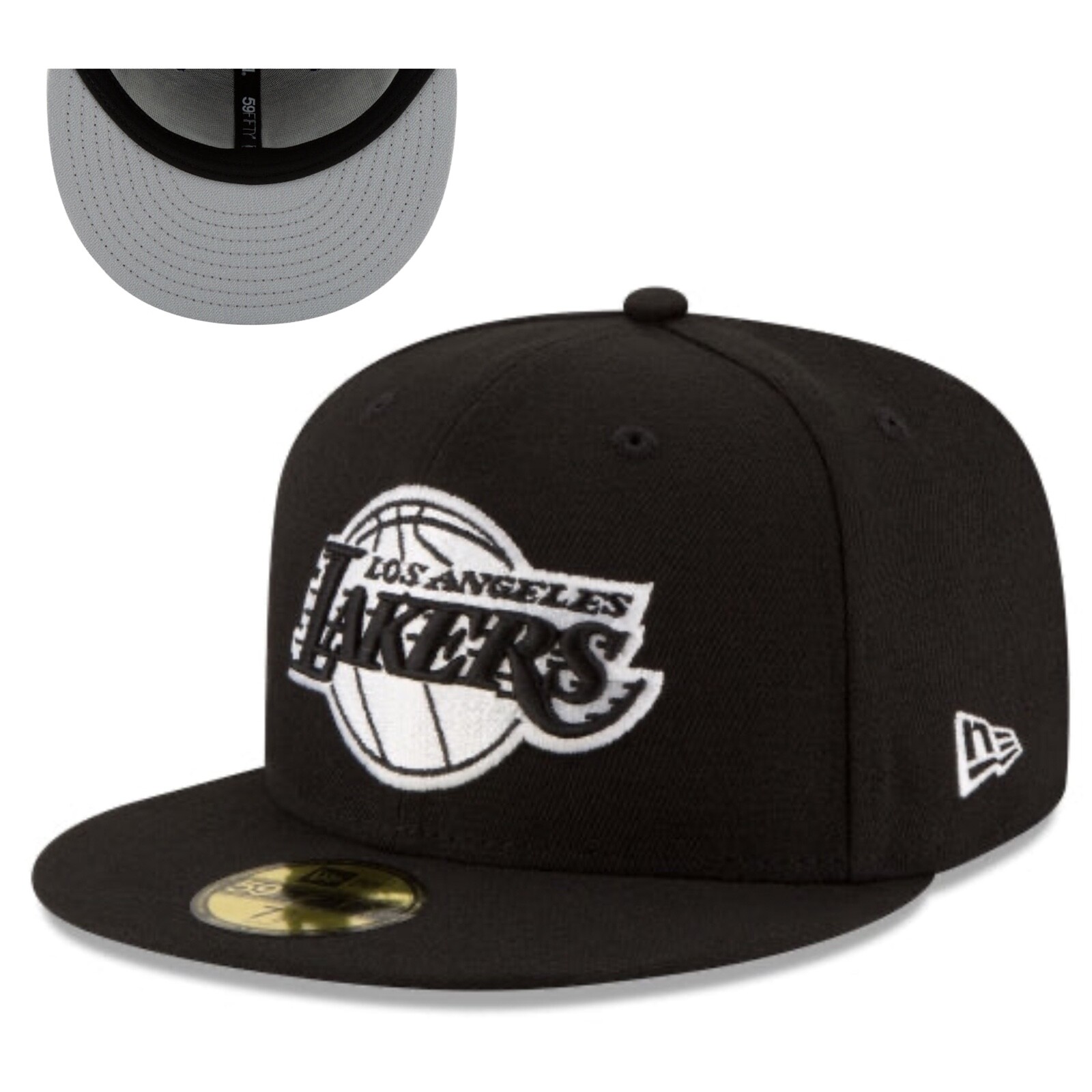 Los Angeles Lakers Black & White 59FIFTY Fittedt- Gray Under Brim