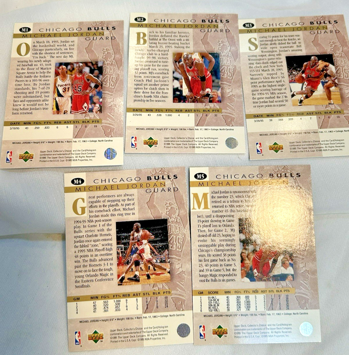 Michael Jordan 1995 Upper Deck Collectors Choice M1-M5 He’s Back Subset