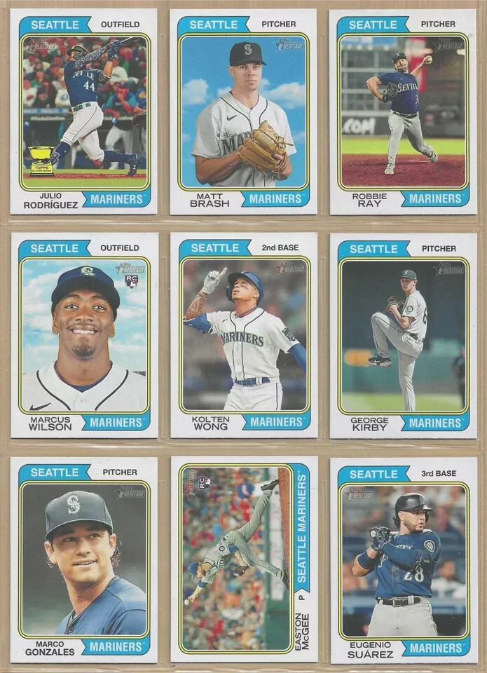 2023 Topps Heritage SEATTLE MARINERS Base Team Set of (14) Rodriguez Cal Raleigh