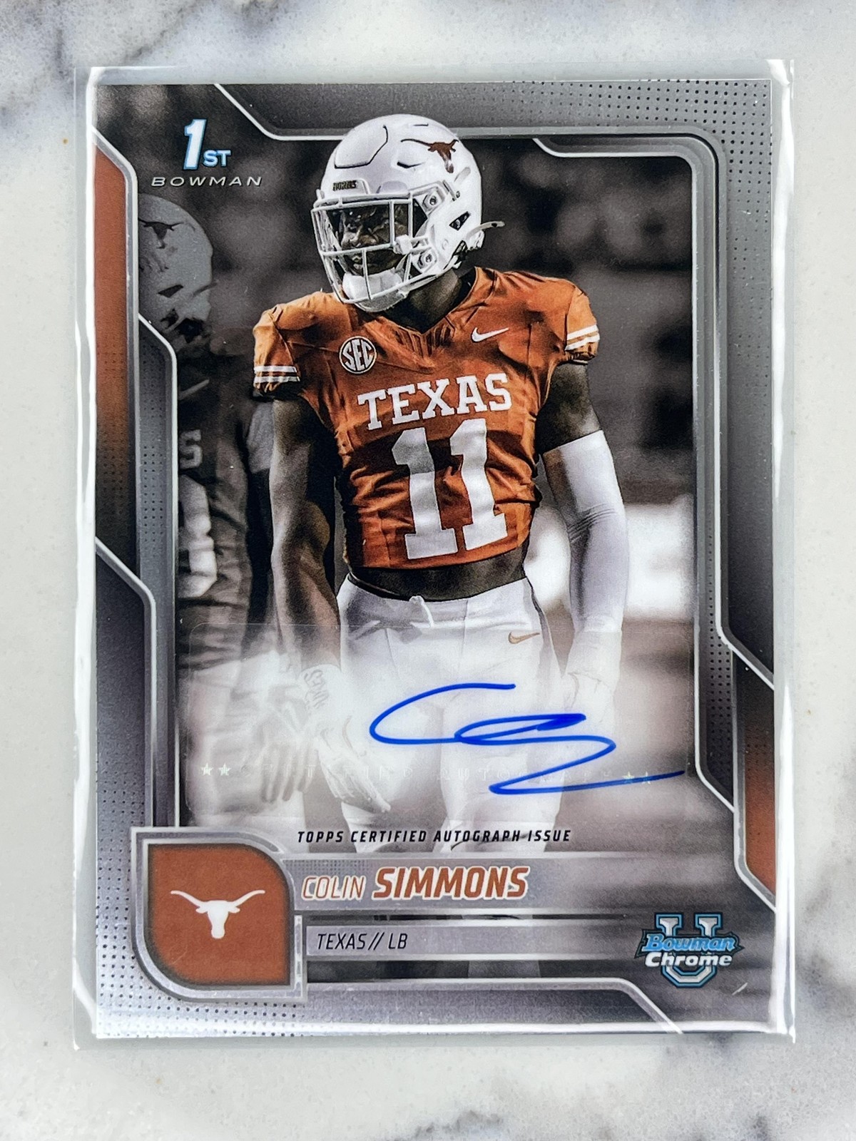 Colin Simmons Auto 2025 Bowman University Chrome – Texas Longhorns