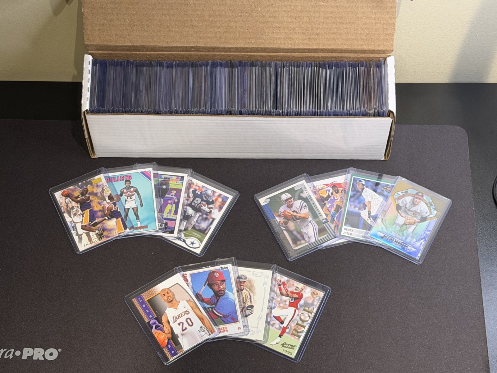 HUGE LOT BOX of MIXED SPORTS CARDS ONLY STARS RCS INSERTS ETC ALL IN TOP LOADERS