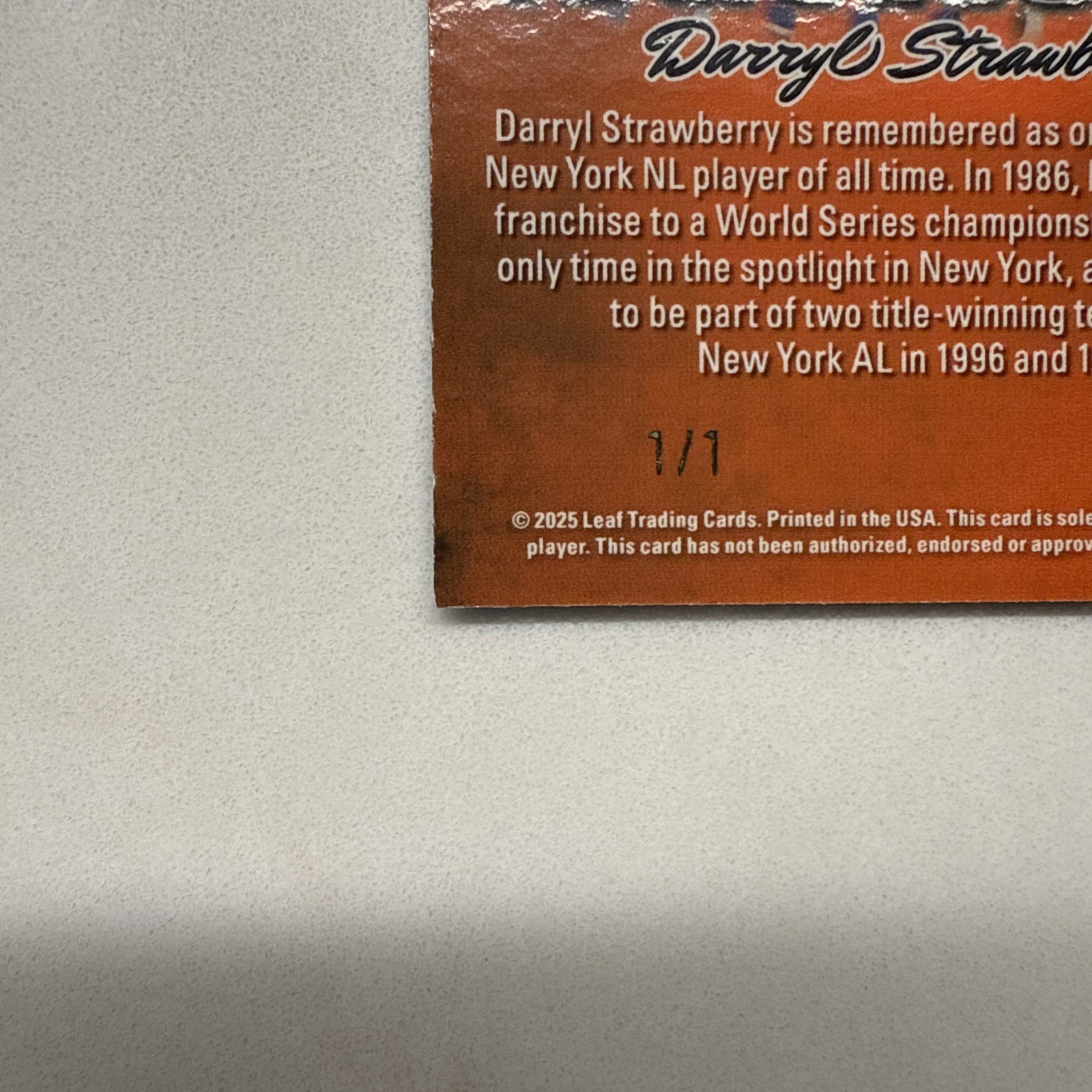 2025 Leaf Vivid – In Glorious Technicolor Darryl Strawberry Mets #GB-7 1/1 Mets