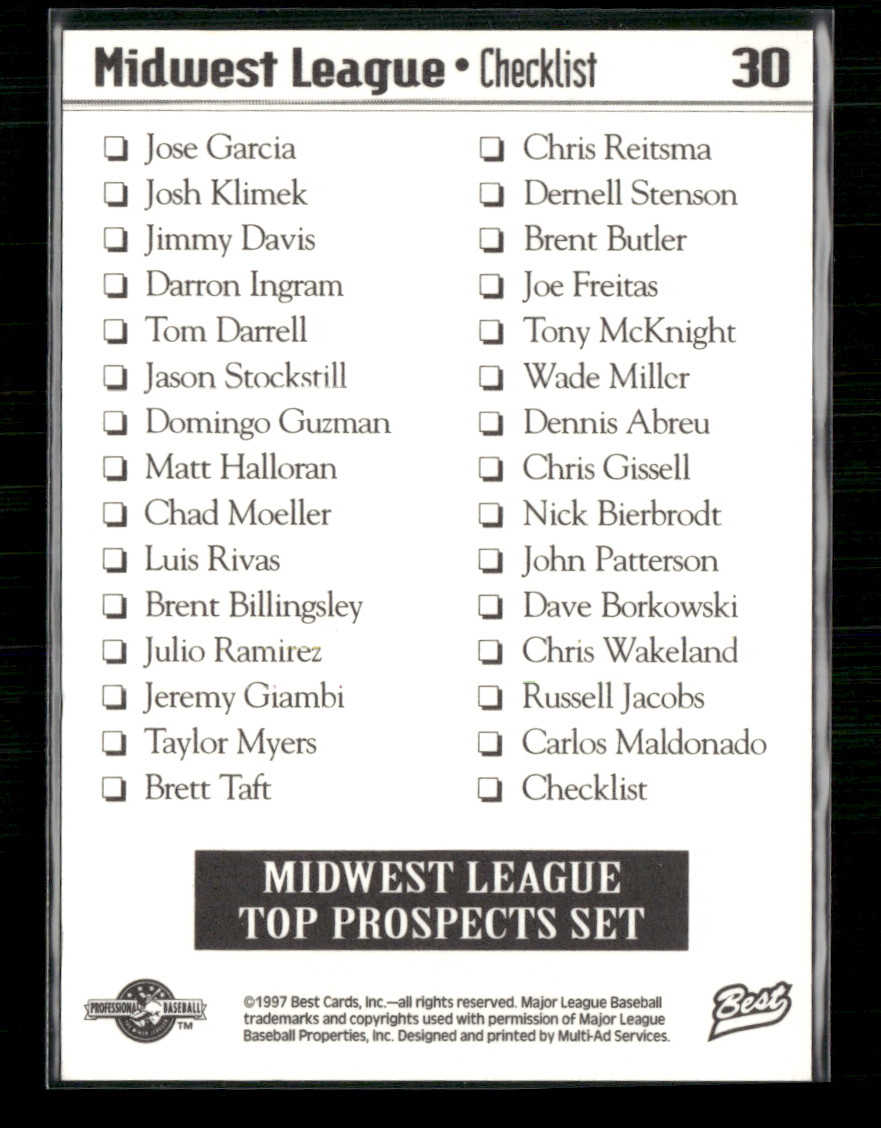Checklist 1997 Midwest League Top Prospects Set