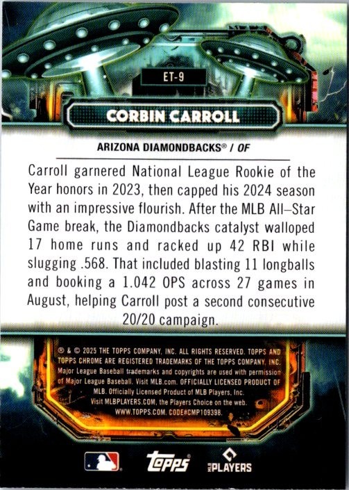 2025 Topps Cosmic Chrome Corbin Carroll #ET-9 Extraterrestrial Talent Dbacks