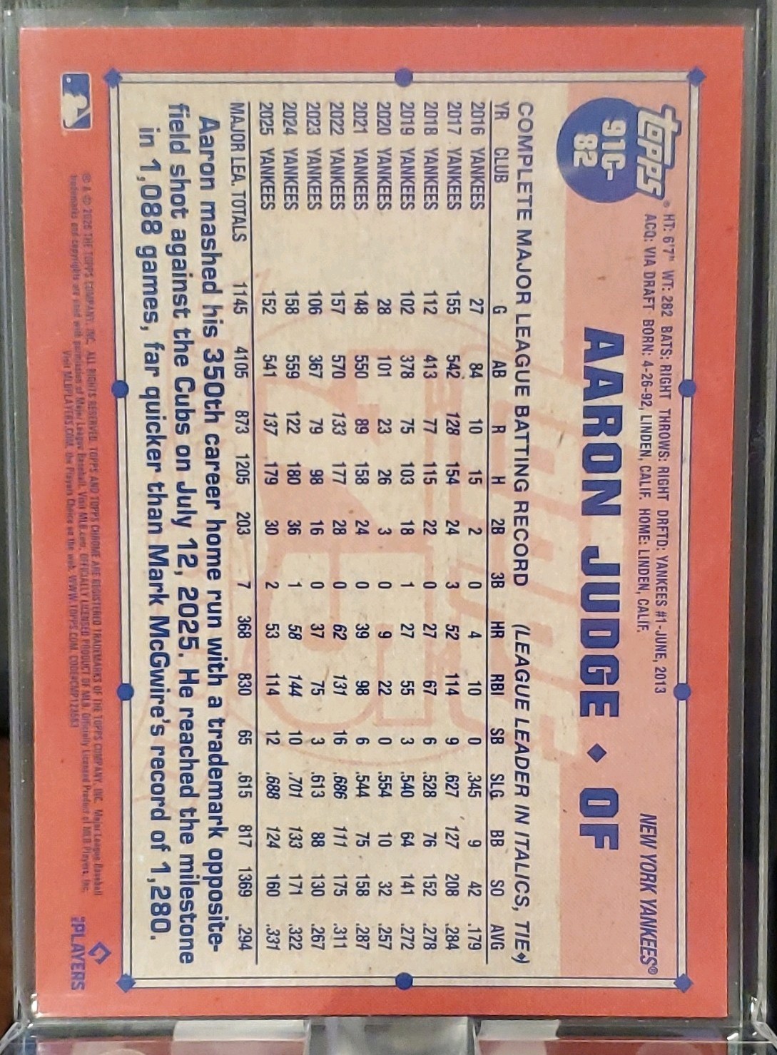 2026 Topps Chrome Silver Pack Mojo Refractor Aaron Judge #91C-82 Yankees