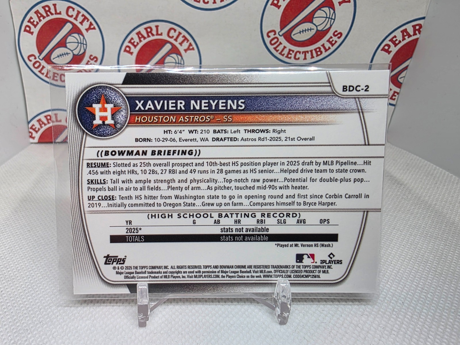2025 Bowman Draft Chrome Mojo #BDC-2 Xavier Neyens Houston Astros 1st