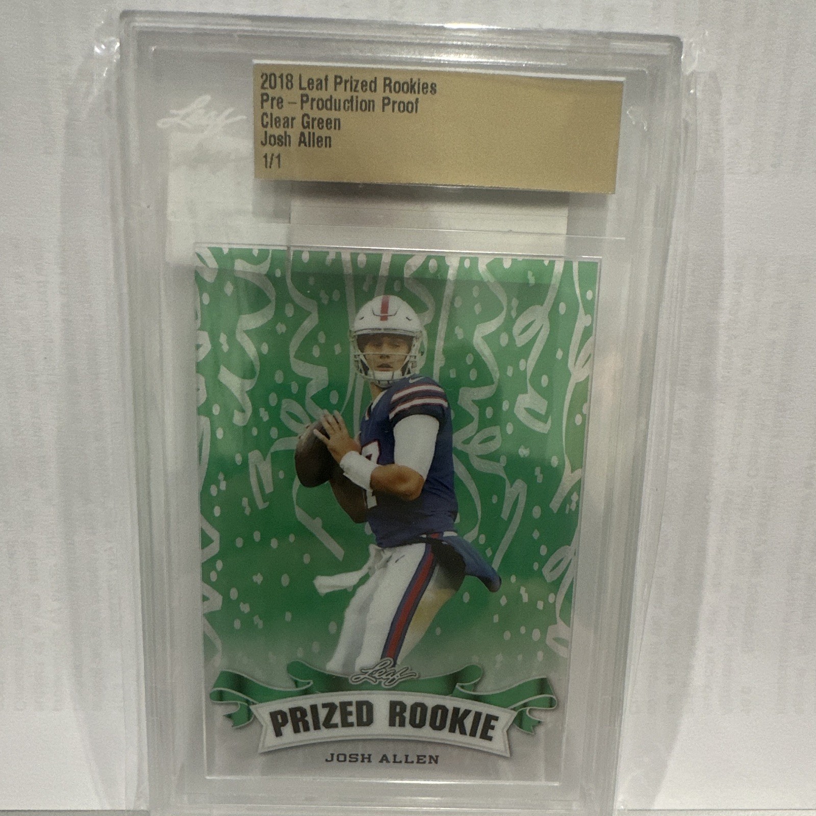 Leaf 2018 Prized Rookies Josh Allen Bills Prized Rookie 1/1 Clear Green Proof