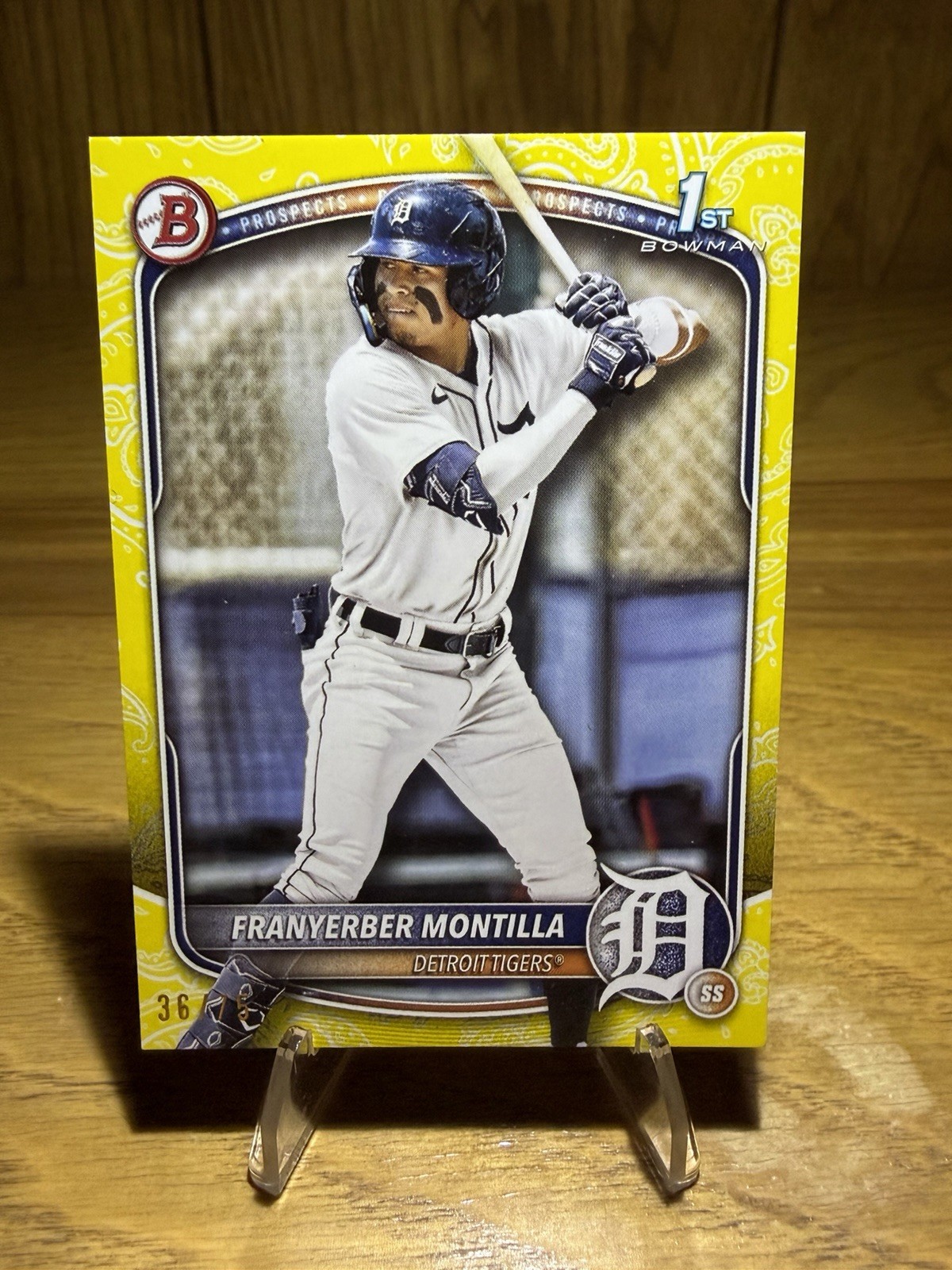 Franyerber Montilla 2025 Bowman 1st Yellow Pattern #/75 Tigers Prospect SP RC