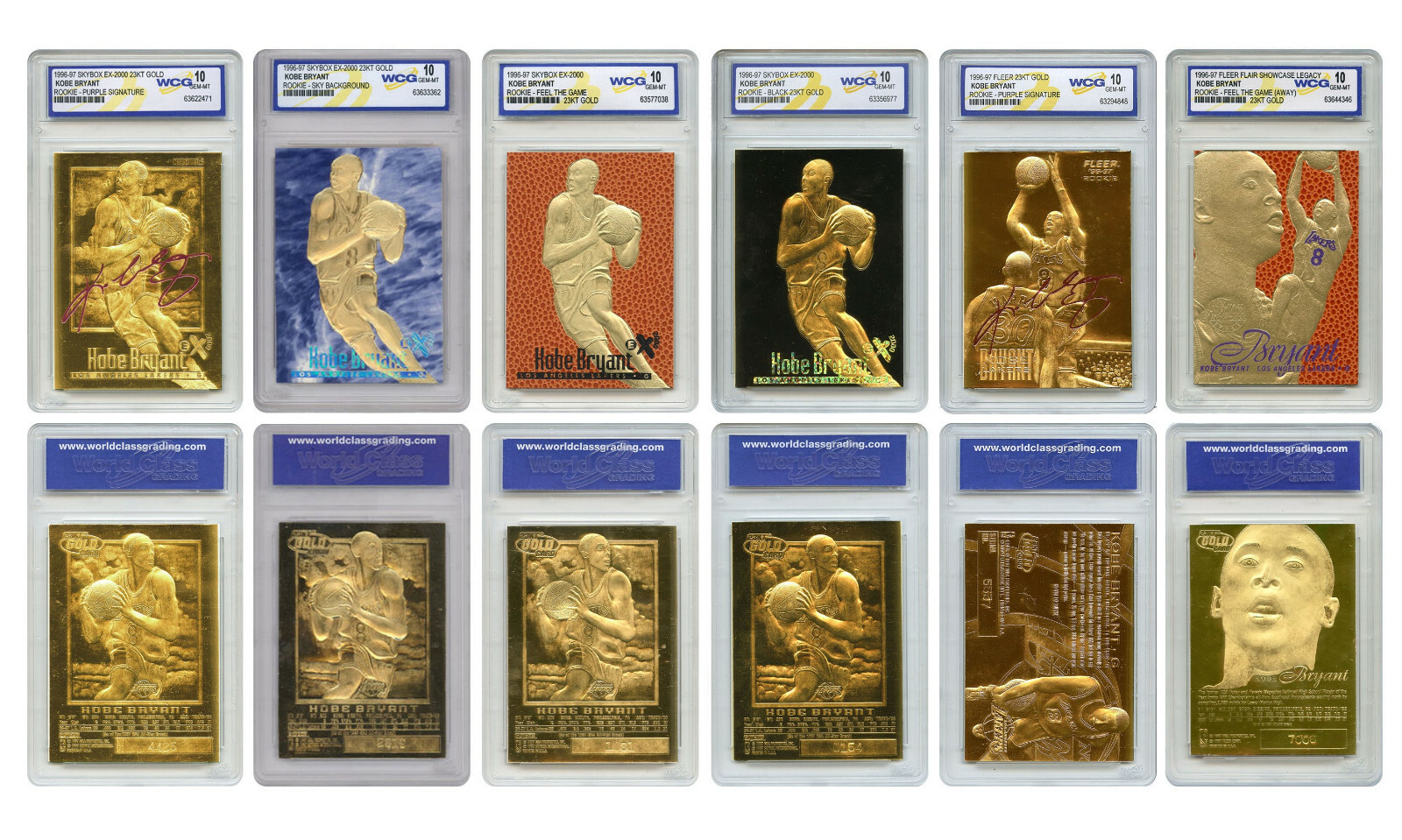 Kobe Bryant Mega-Deal Licensed 1996 ROOKIE Gold Cards Graded GEM MT 10 SET OF 6
