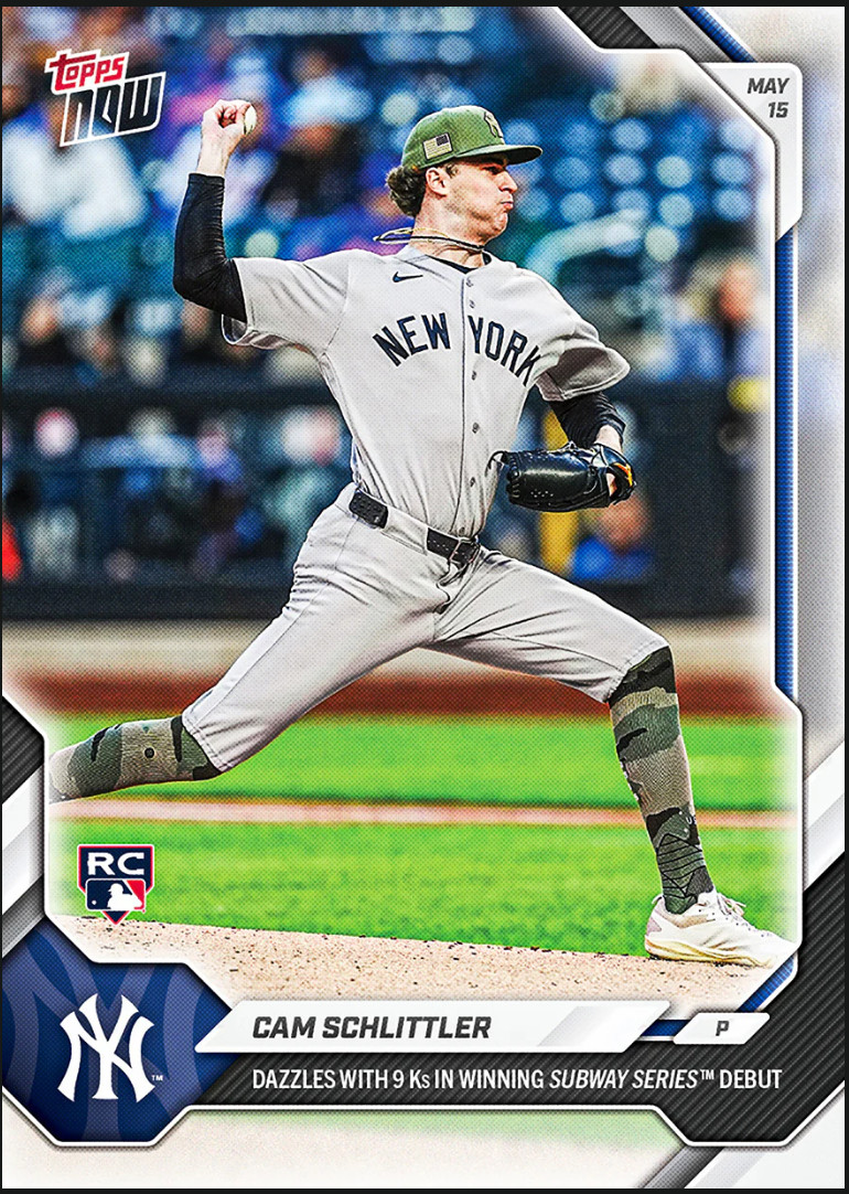 Cam Schlittler (RC) 9Ks – 2026 MLB Topps NOW® – Card 206 Rookie IN HAND