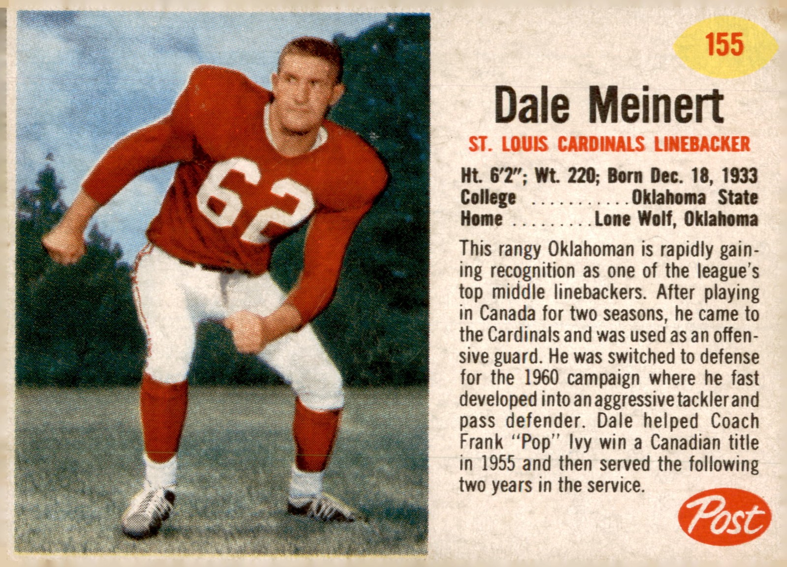 1962 Post Cereal #155 Dale Meinert