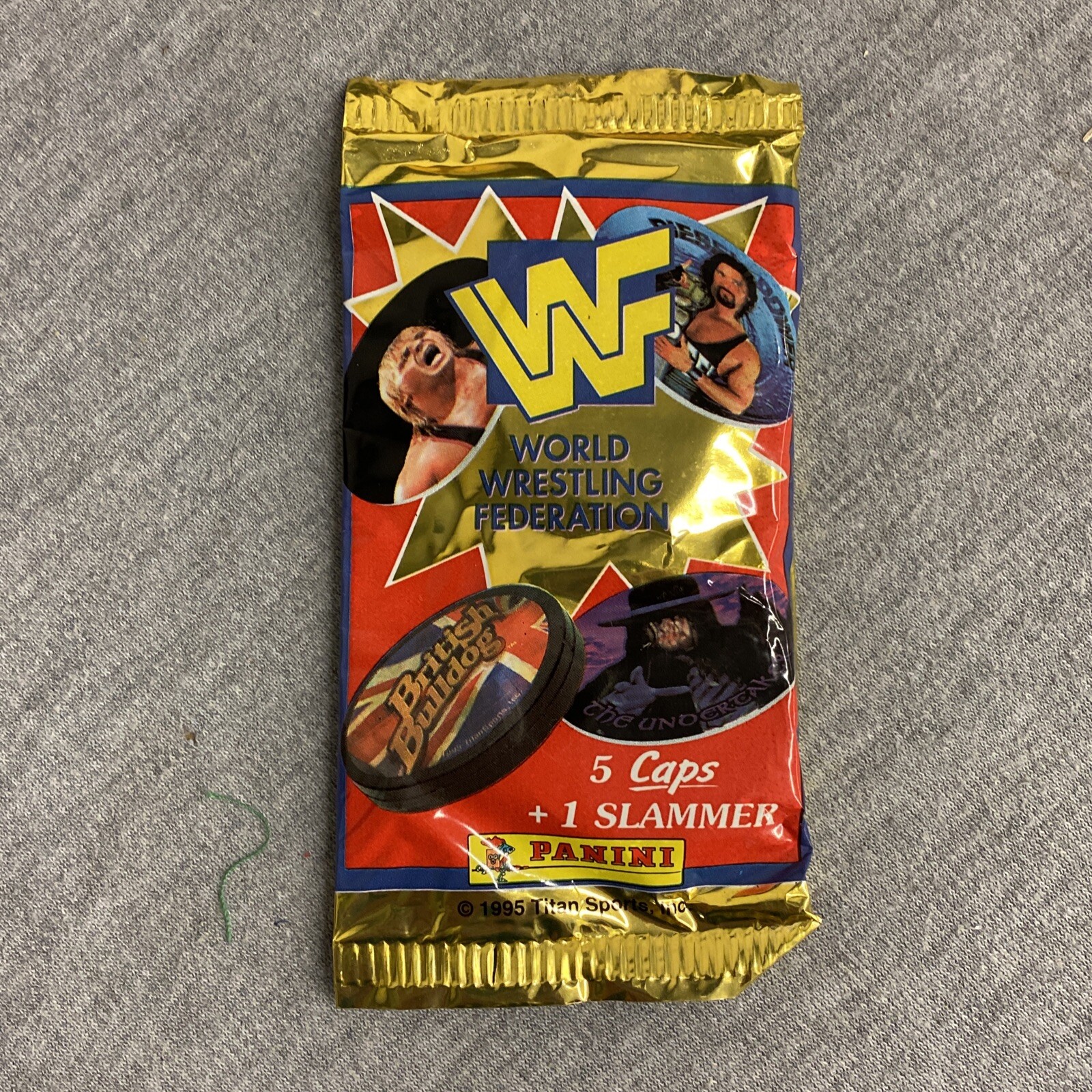 1995 Panini WWF Pogs Caps Booster Pack Lot 5 Caps + 1 Slammer Each Pack (5 QTY)