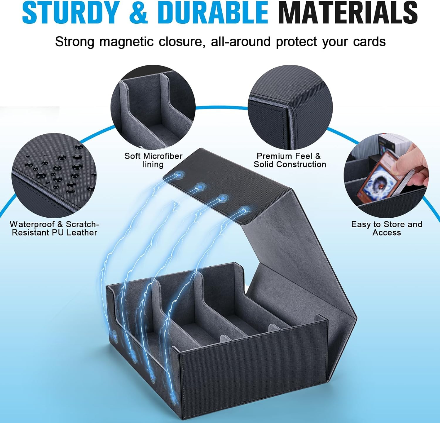 Trading Card Storage Box with 12 Dividers and 6 Foam Stoppers, Large Capacity St