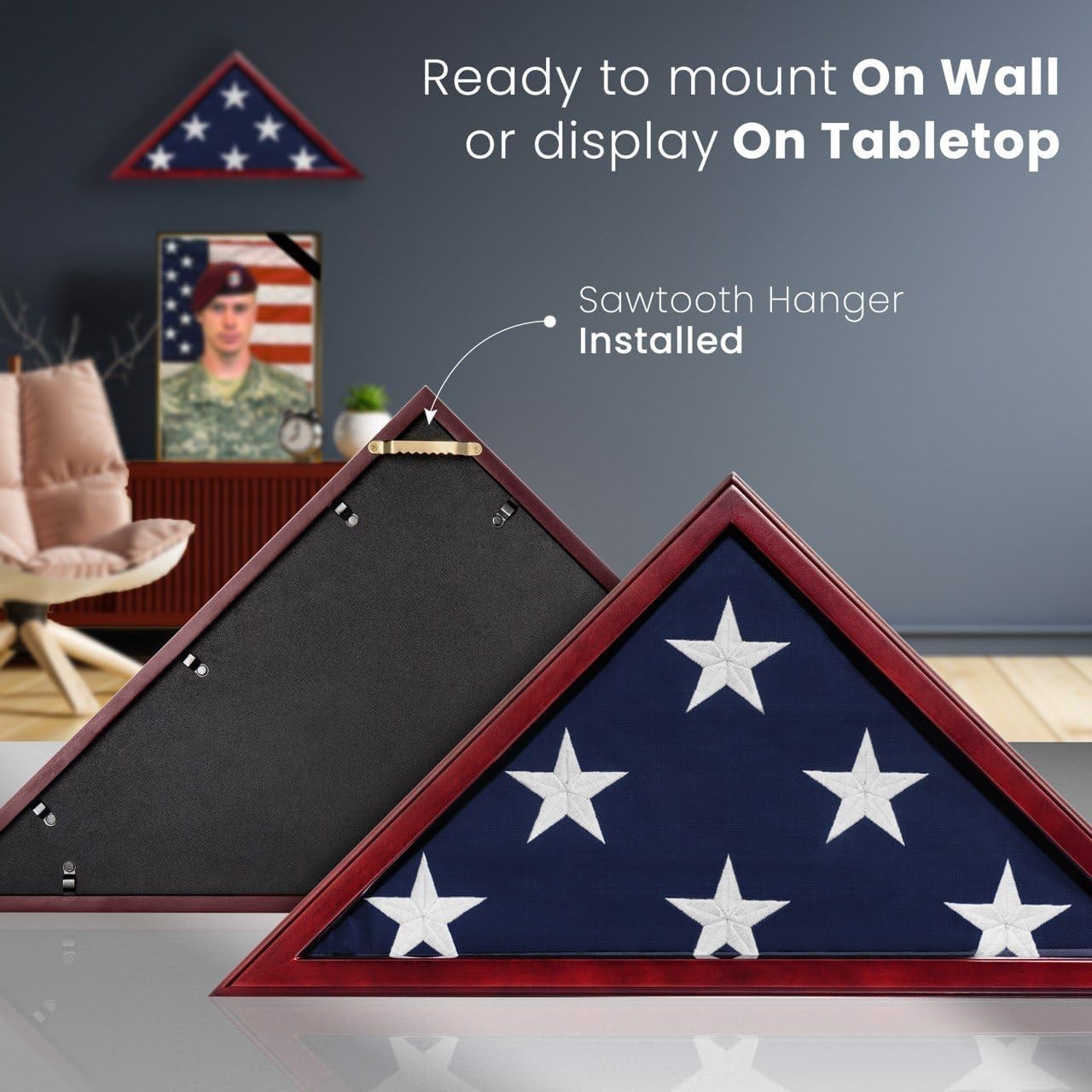 Secure Glass Front Flag Display Case for Veterans – Elegant Mahogany Finish