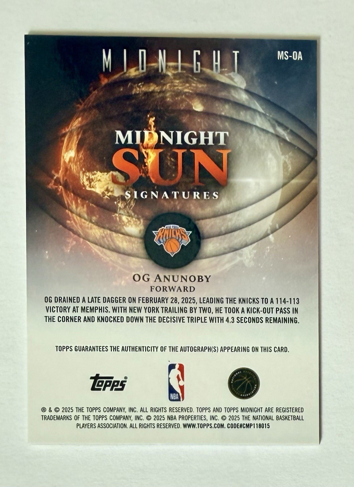 2025-26 Topps Midnight OG Anunoby Midnight Sun Signatures !! 🔥🔥 NY Knicks