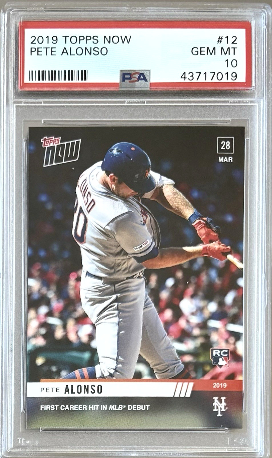 2019 TOPPS NOW #12 ROOKIE PETE ALONSO PSA 10 GEM MT METS DEBUT & FIRST MLB HIT