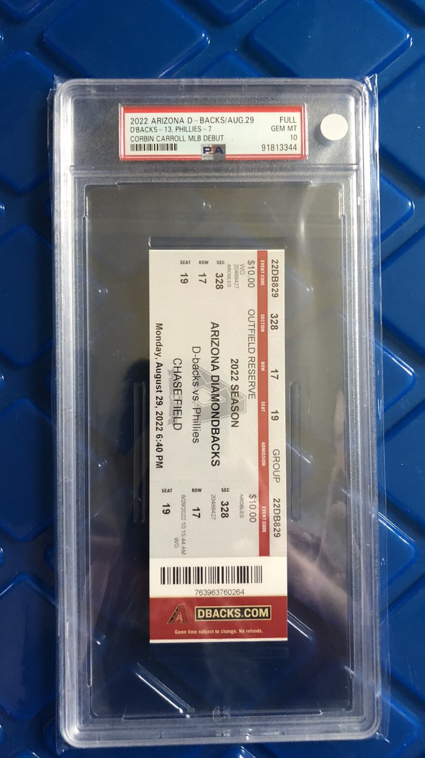 CORBIN CARROLL 2022 MLB Debut FULL Ticket, PSA 10 GEM MINT, Diamondbacks, RARE!
